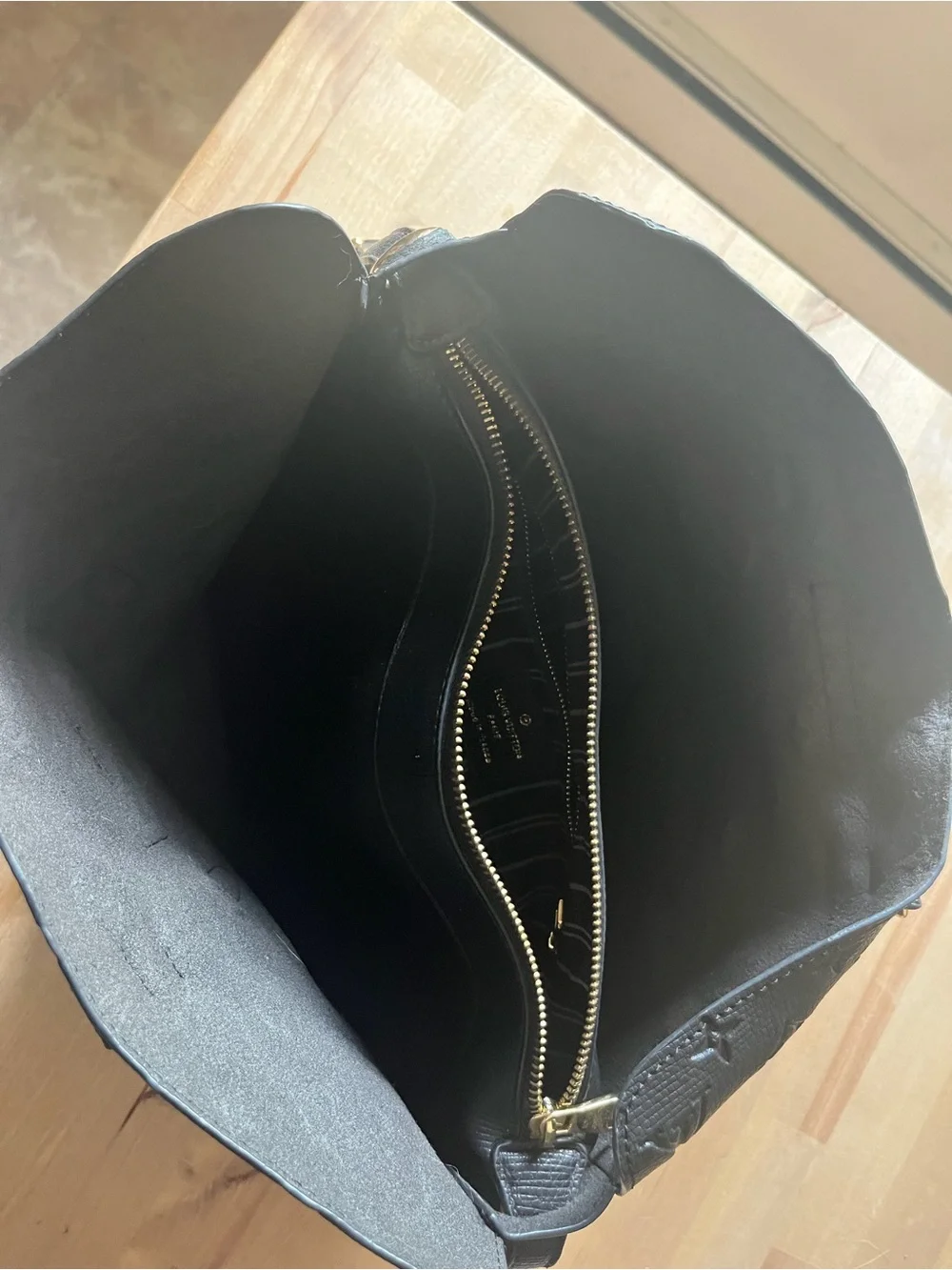 Black Embossed Monogram Tote Bag with Gold Hardware